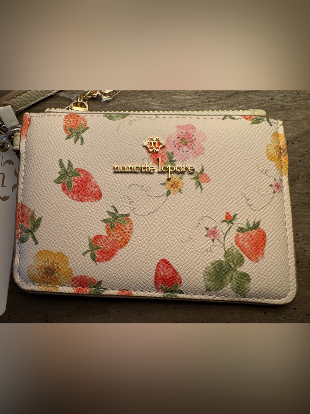 Nanette Lepore Cream Floral Strawberry Wristlet - Picture 2 of 12